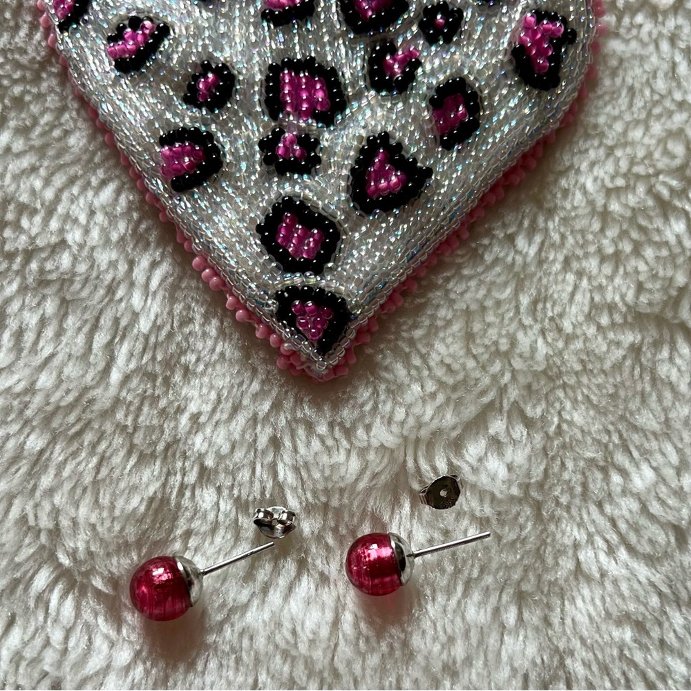 Pink Murano Glass and Sterling Silver Stud Earrings